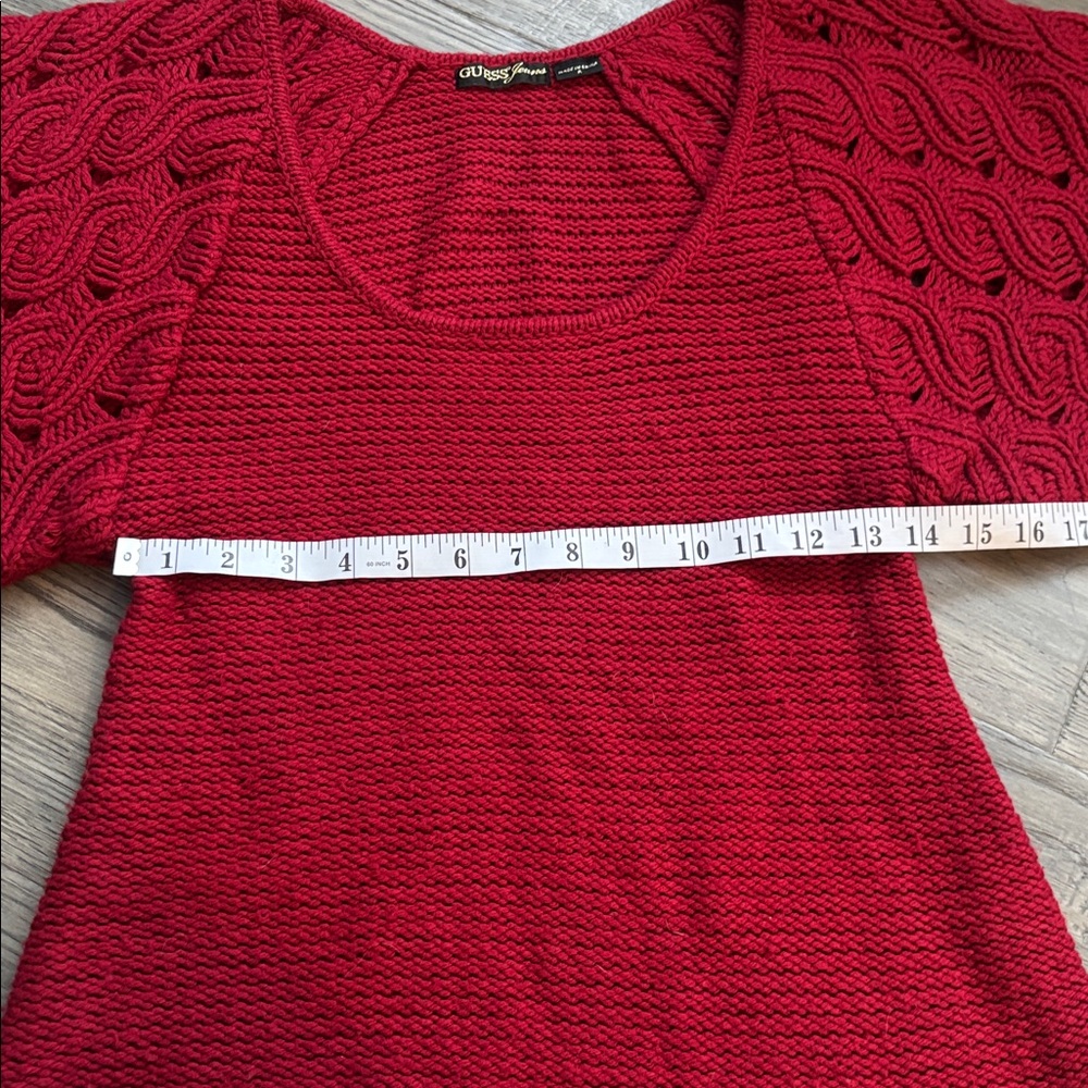 Guess | Red Knit Crochet Scoop Neck Sweater with Flutter Sleeves Y2K Medium - Picture 6 of 10